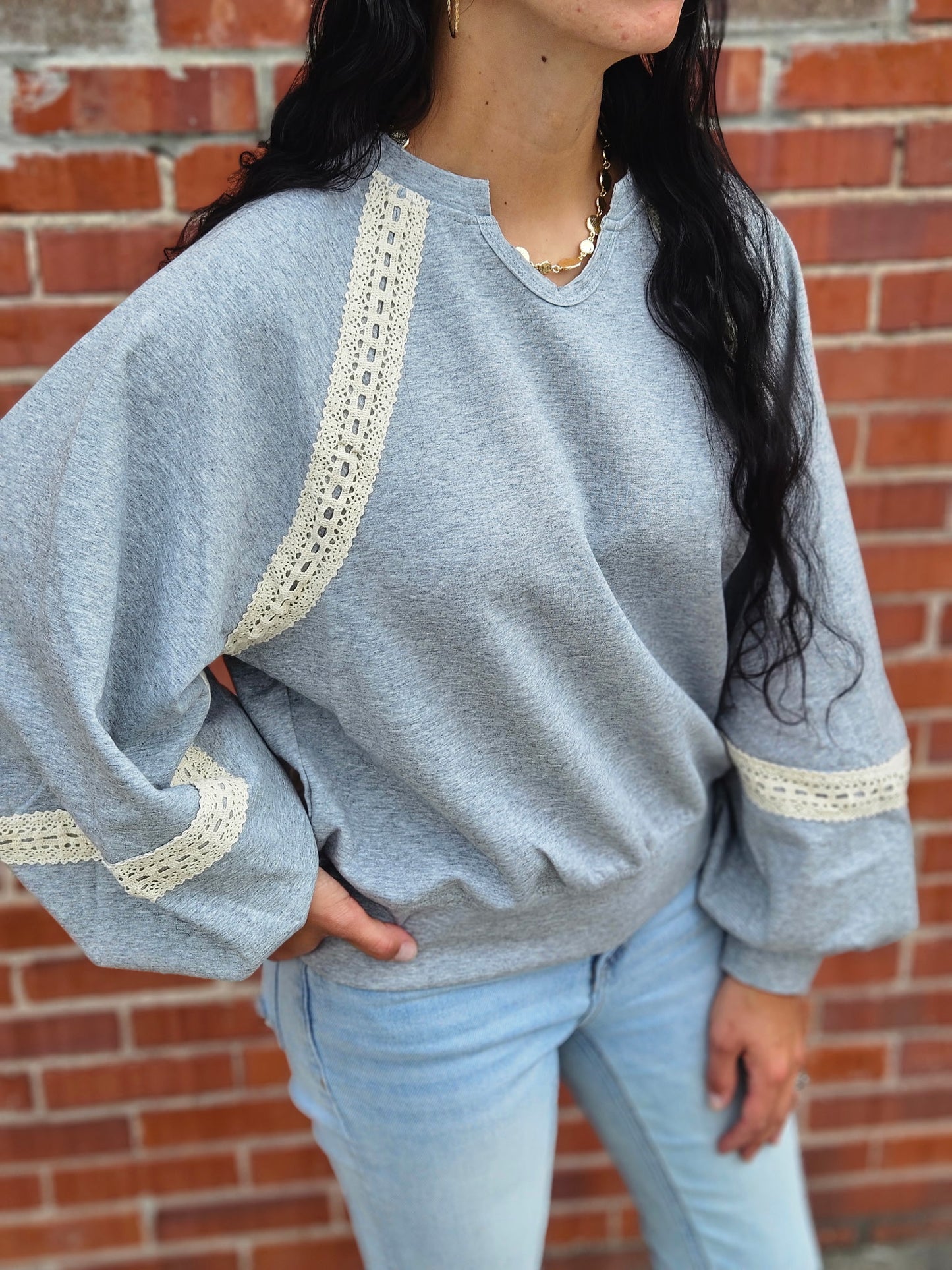 Colette Lace-Trimmed Sweatshirt Grey