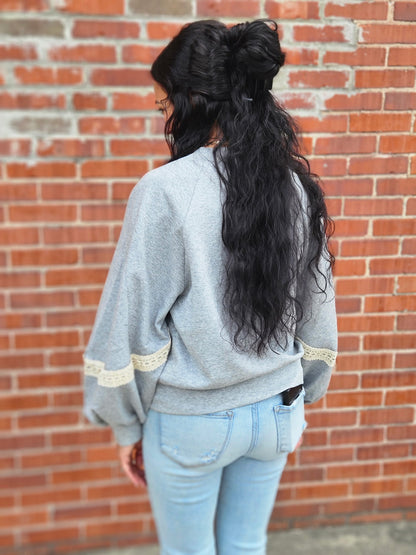 Colette Lace-Trimmed Sweatshirt Grey