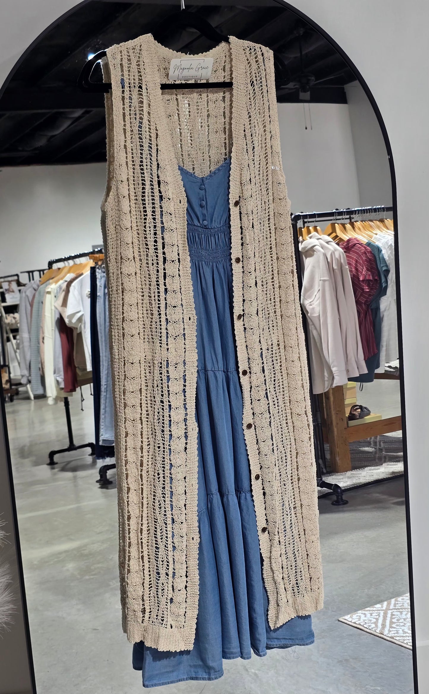 Button Down Crochet Long Cardigan