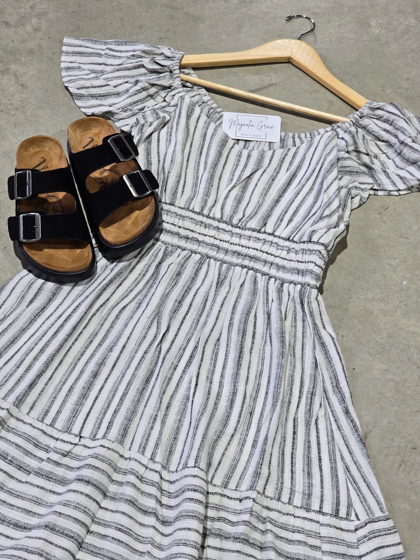 Flutter Sleeve Striped Line Dress