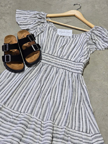 Flutter Sleeve Striped Line Dress
