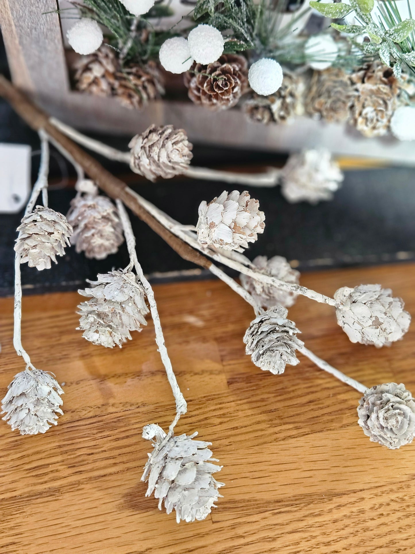 Small 11" White Pinecone Pick