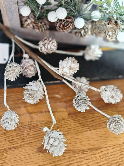 Small 11" White Pinecone Pick