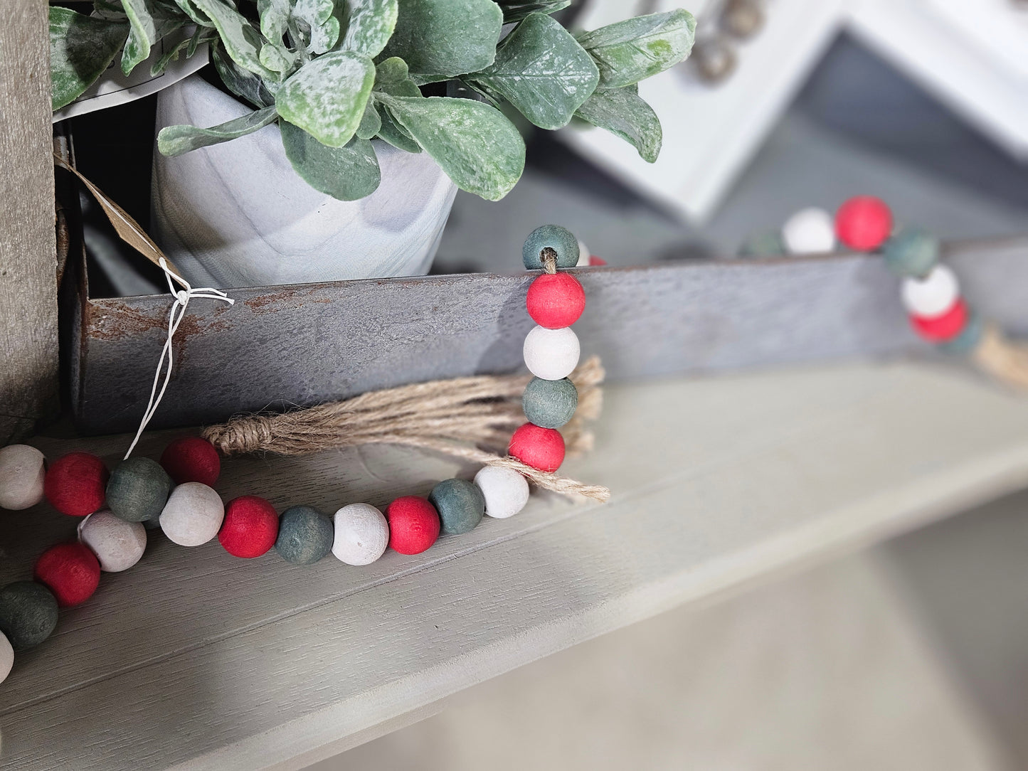 Red Green And White Wooden Beaded Tassel