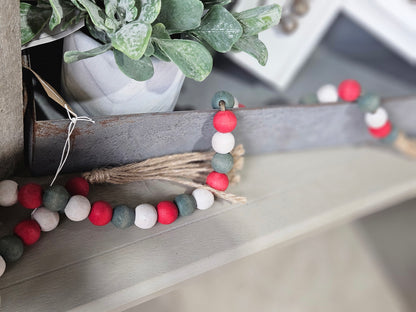 Red Green And White Wooden Beaded Tassel