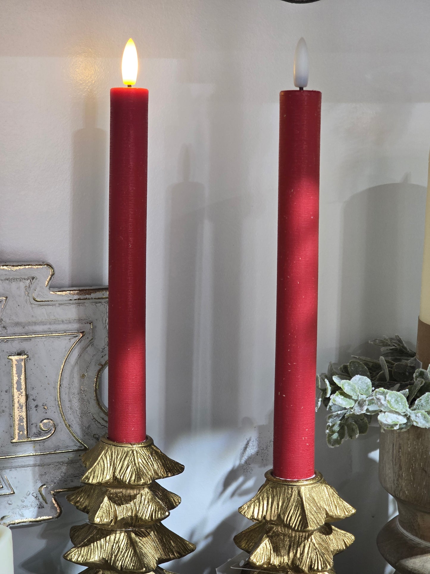 2PC Red LED Taper Candle Set