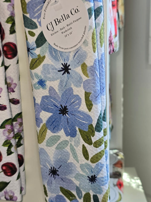Flowers Light Blue Blooms Eco Friendly Washcloth