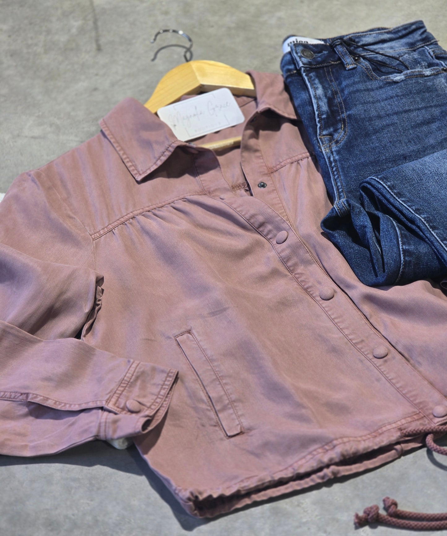 Collared Tencel Button Up Blouson Style Jacket