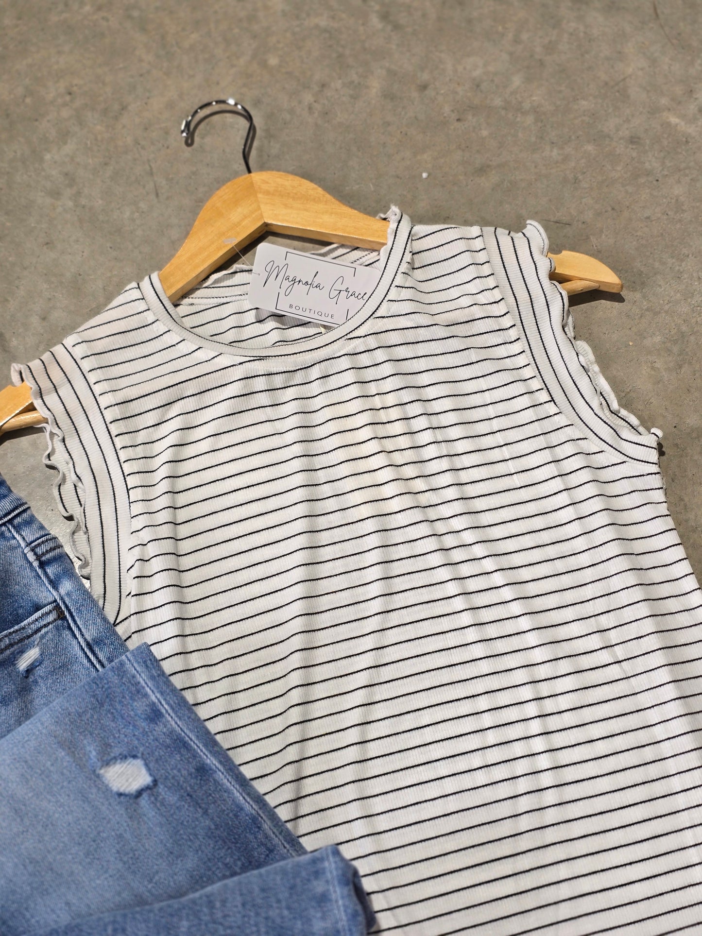 Ruffle Sleeve Stripe Tank Top