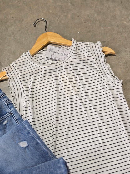 Ruffle Sleeve Stripe Tank Top