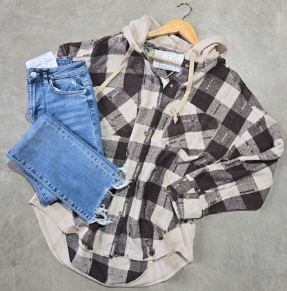 Flannel Hooded Button Down