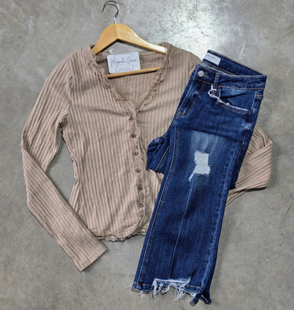 Button Down Lace Trim Top