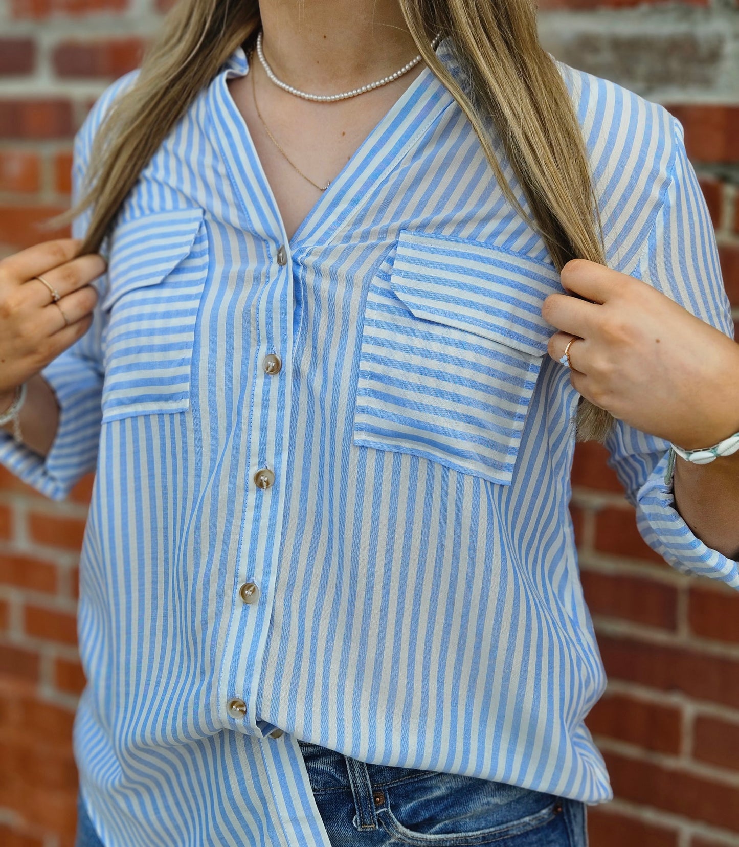 Stripe Collared Button Down Lightweight Shirt