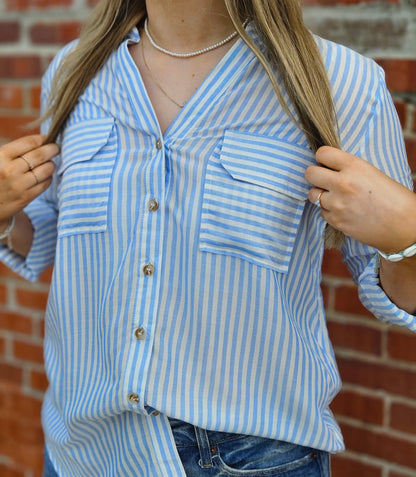Stripe Collared Button Down Lightweight Shirt