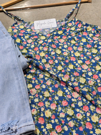 V Neck Floral Printed Tank Top