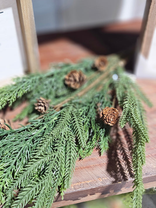 31" Soft Needle Pine & Cone Spray