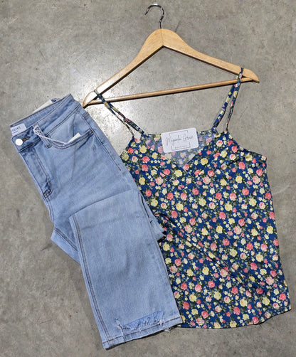 V Neck Floral Printed Tank Top