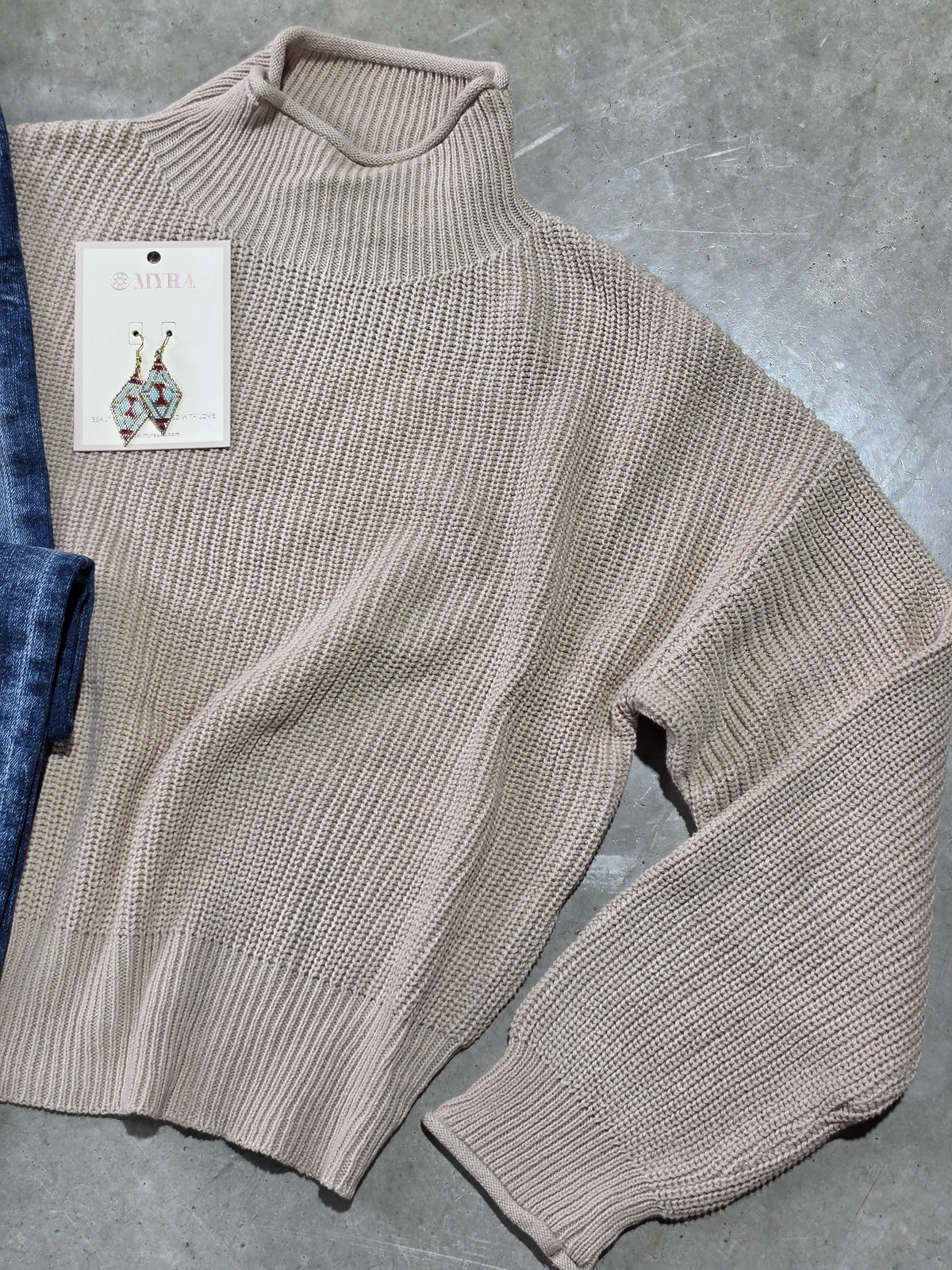 Ribbed Rolled Mock Neck