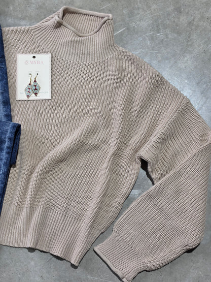 Ribbed Rolled Mock Neck