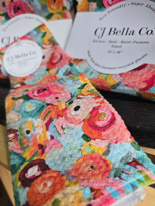 Teal Fall Flowers Eco-Friendly Towel