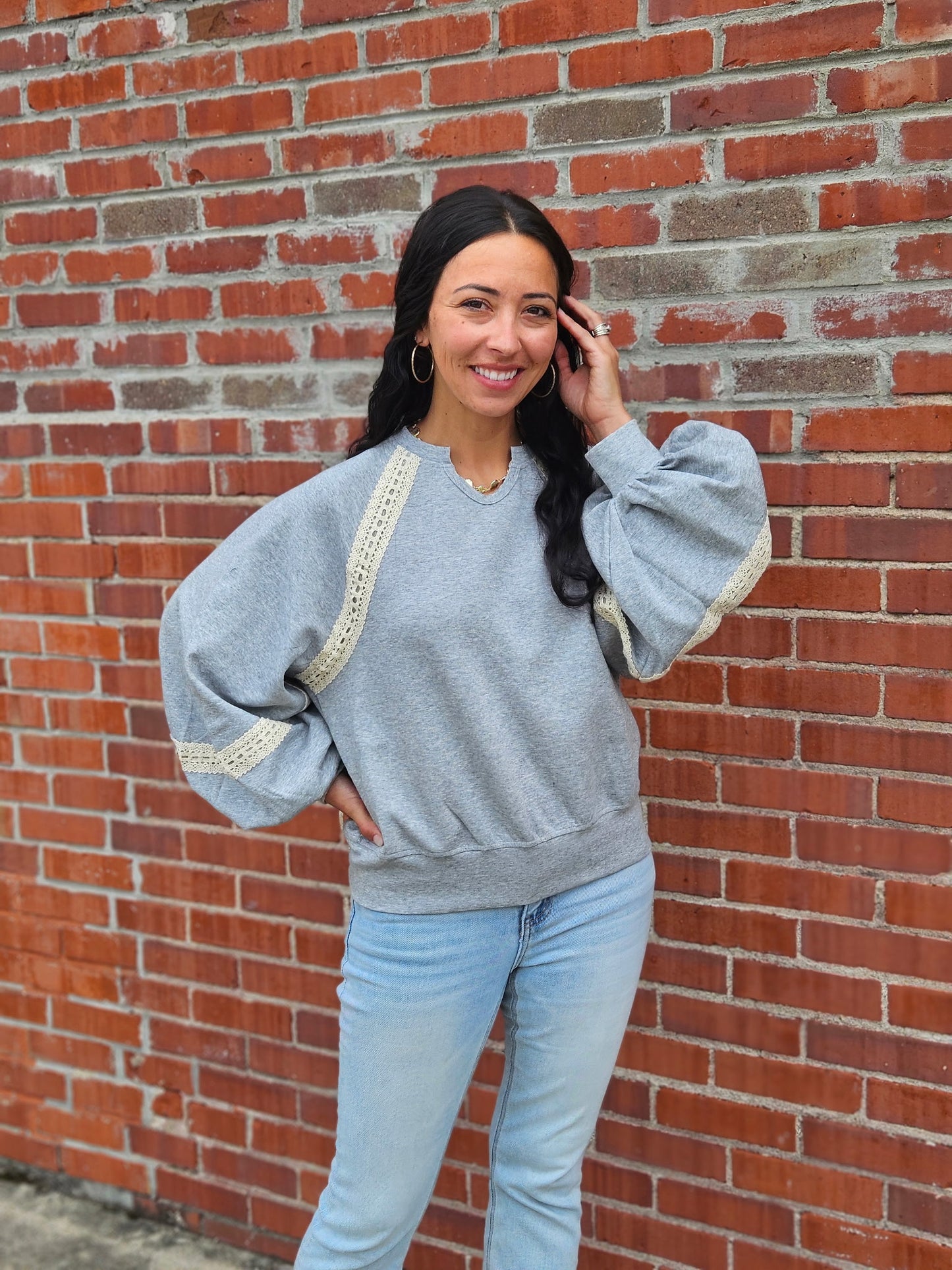 Colette Lace-Trimmed Sweatshirt Grey