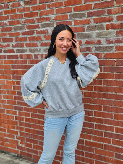 Colette Lace-Trimmed Sweatshirt Grey