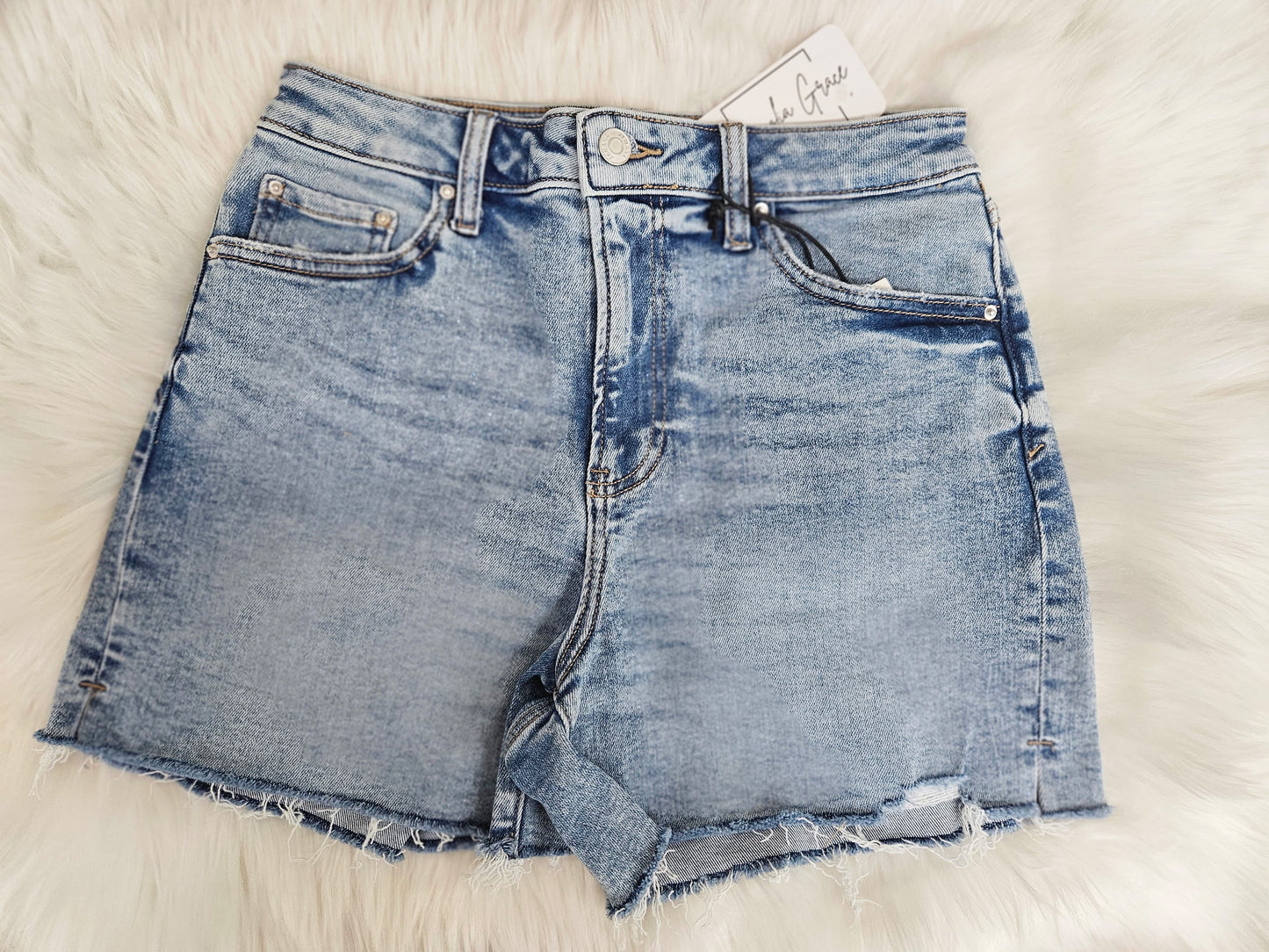 Distressed Hem Denim Shorts