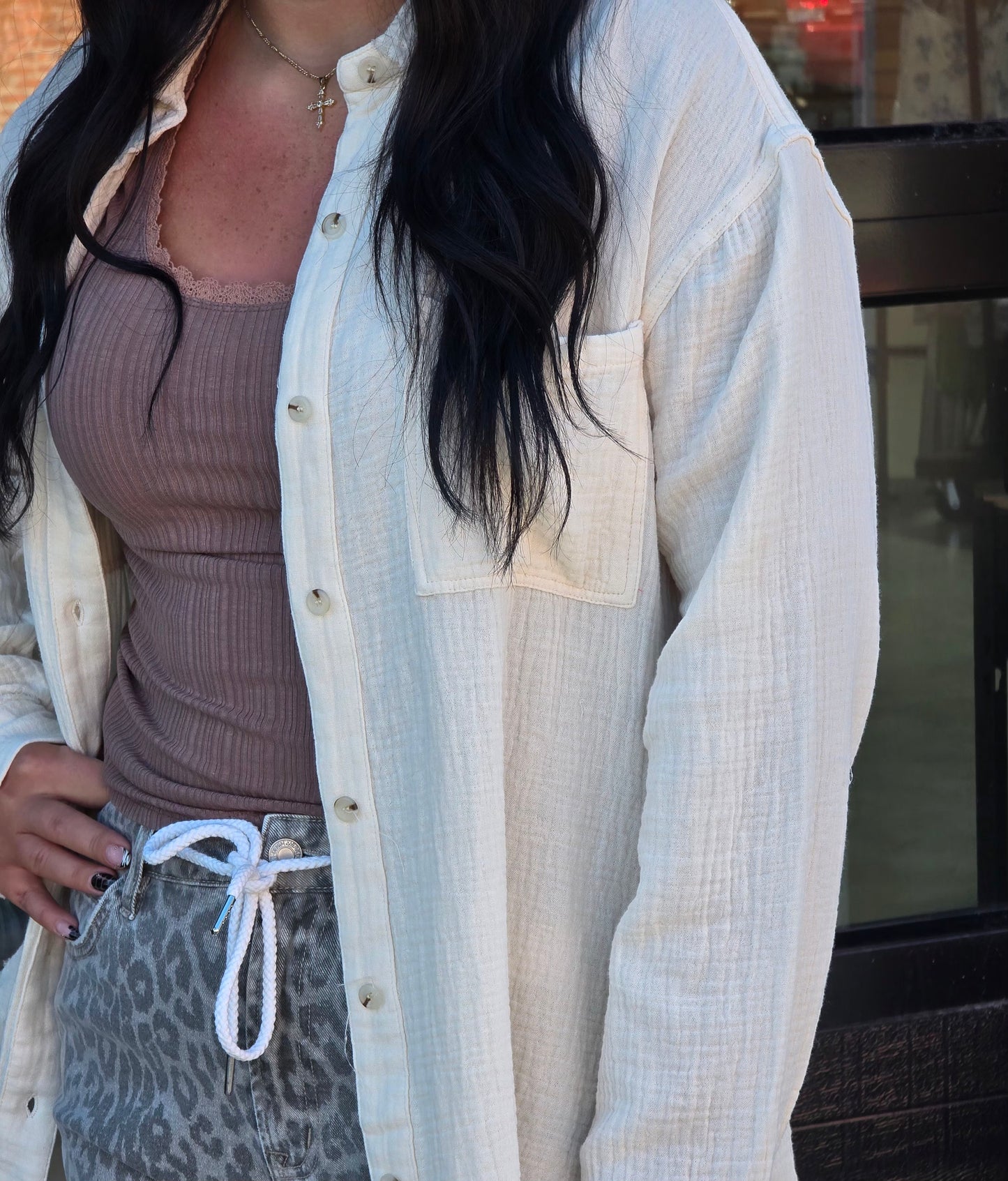 Crinkled Gauze Button Down Shirt
