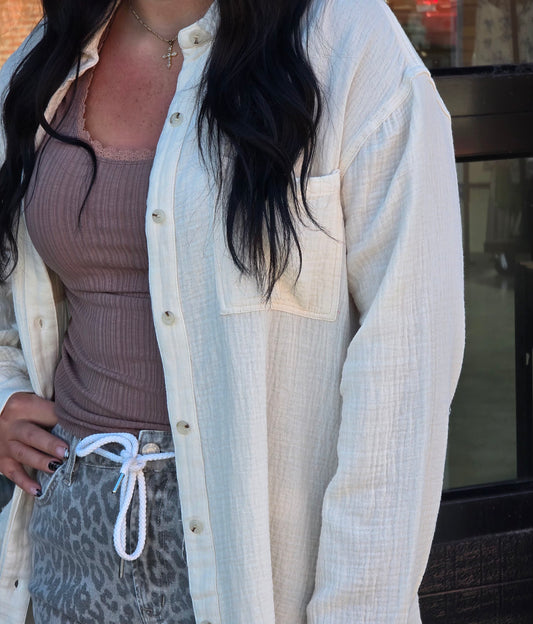 Crinkled Gauze Button Down Shirt