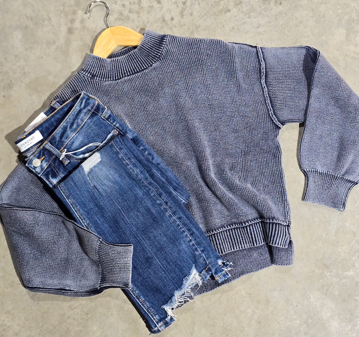 Washed Mock Neck Sweater