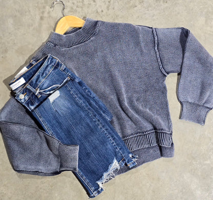 Washed Mock Neck Sweater