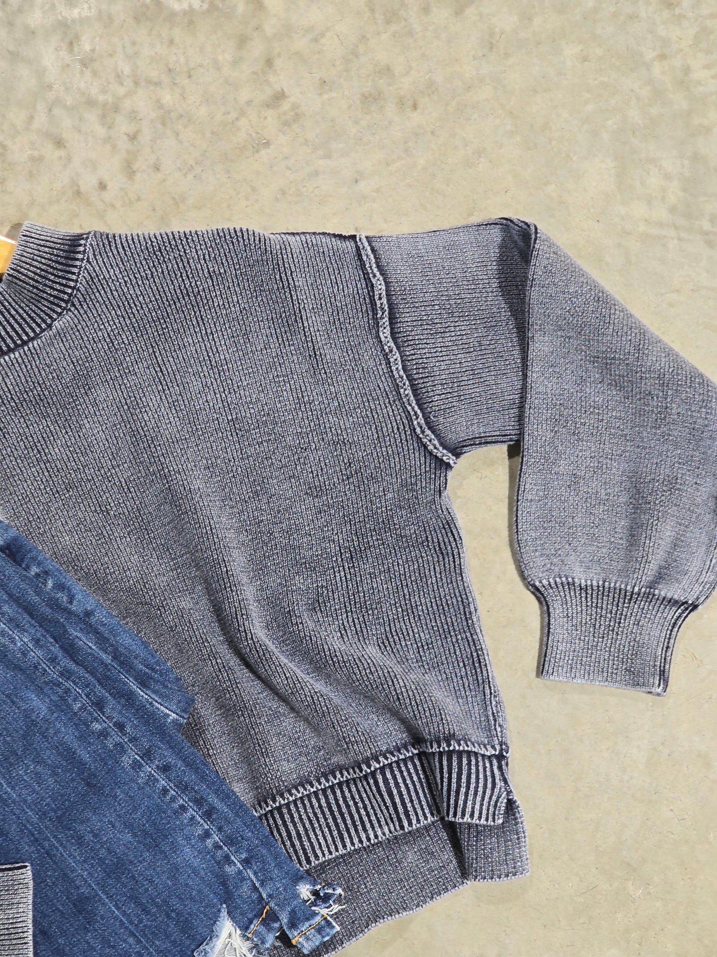Washed Mock Neck Sweater
