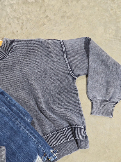 Washed Mock Neck Sweater
