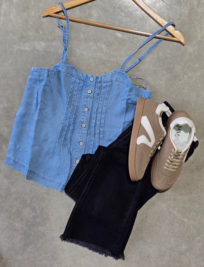Chambray Pintuck Tank