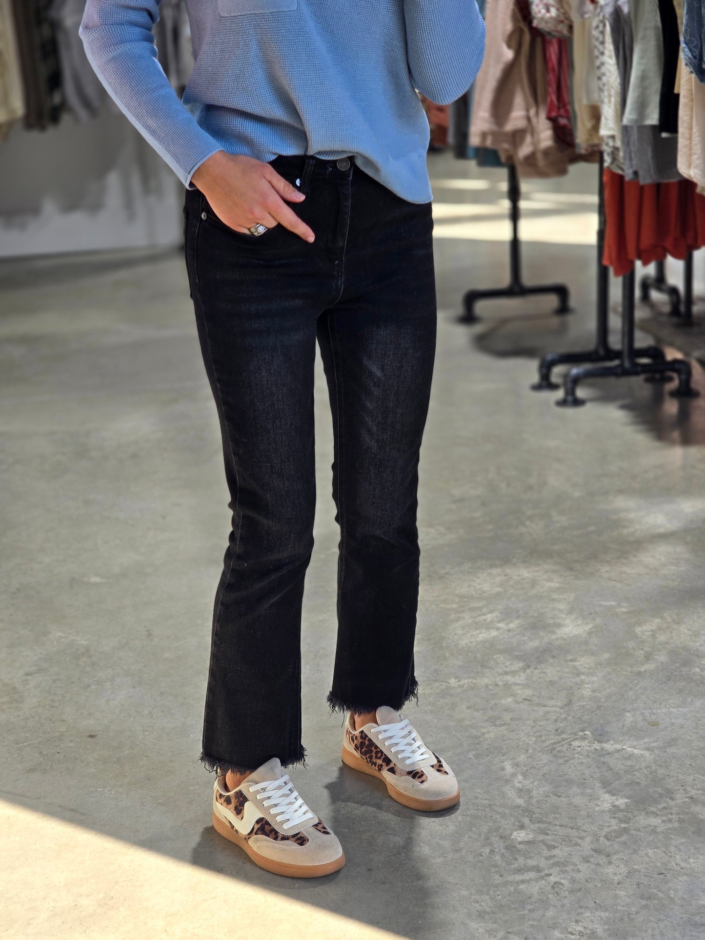 Black Raw Hem Cropped