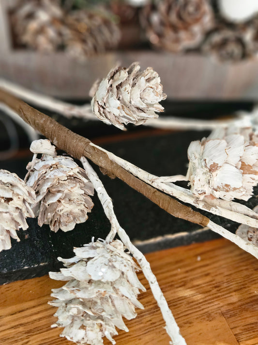 Small 11" White Pinecone Pick