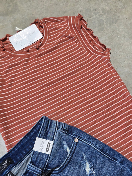 Ruffle Sleeve Stripe Tank Top