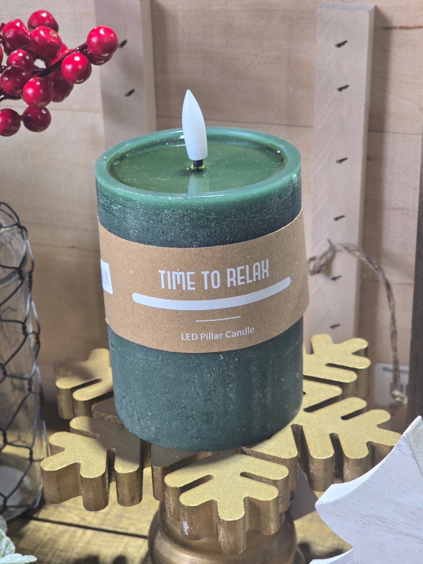 Green LED Pillar Candle