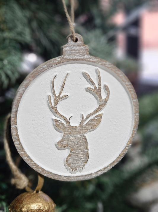 Carved Wooden Reindeer Ornament