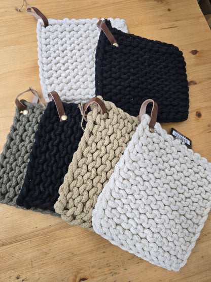 Leather Strap Knit Potholder