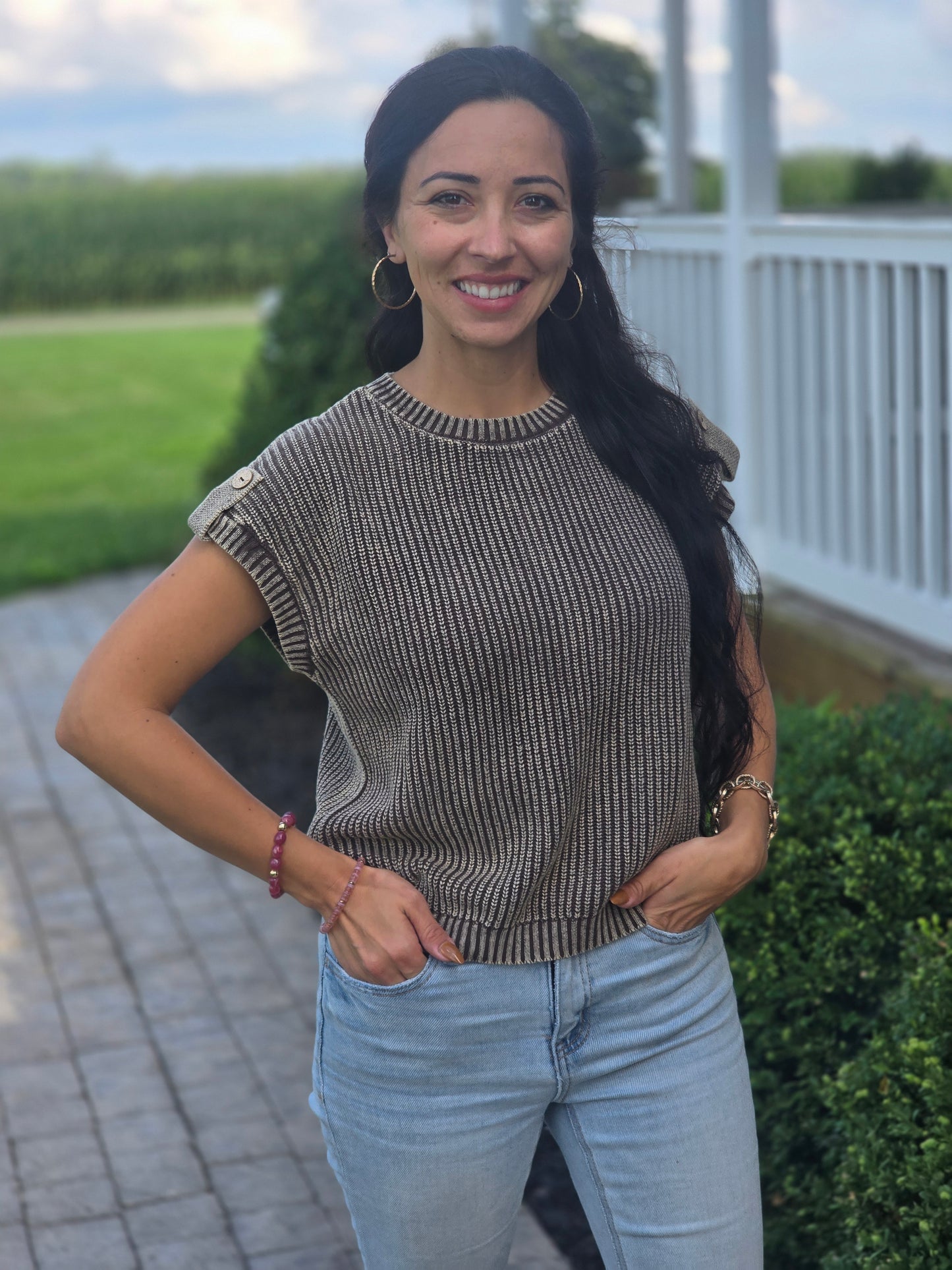 Back Button Knit Top