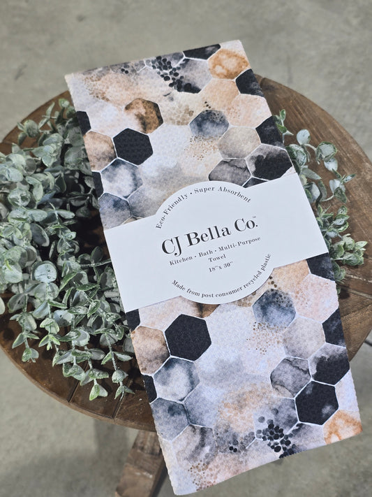 Beige/Black Hexagon Eco Friendly Towel