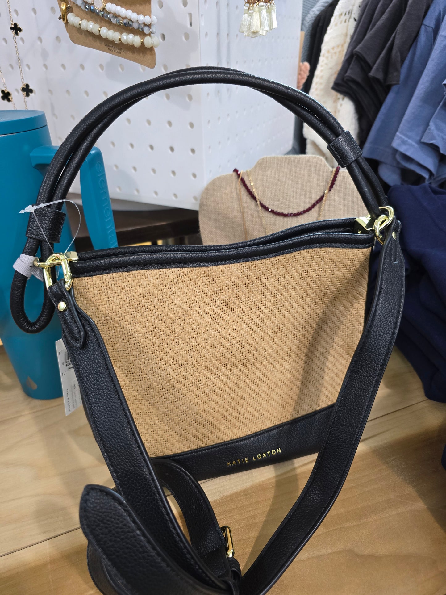 Riviera Raffia Bucket Bag-Black