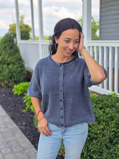 Washed Rolled Edge Cardigan