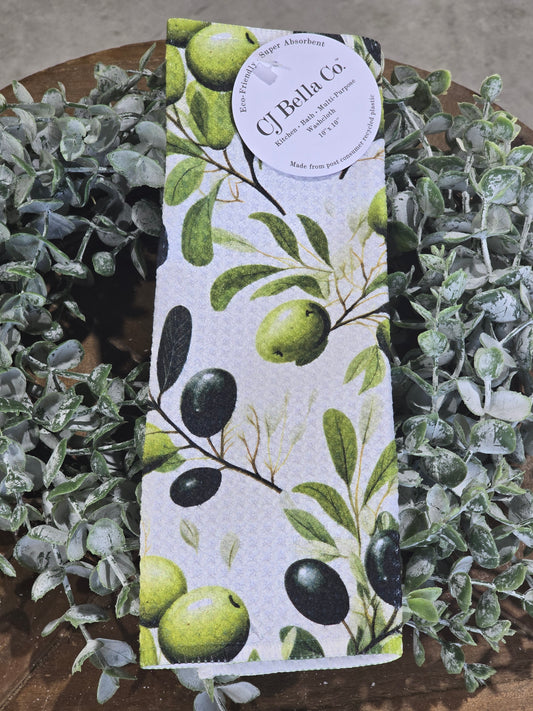 Green and Black Olives Washcloth