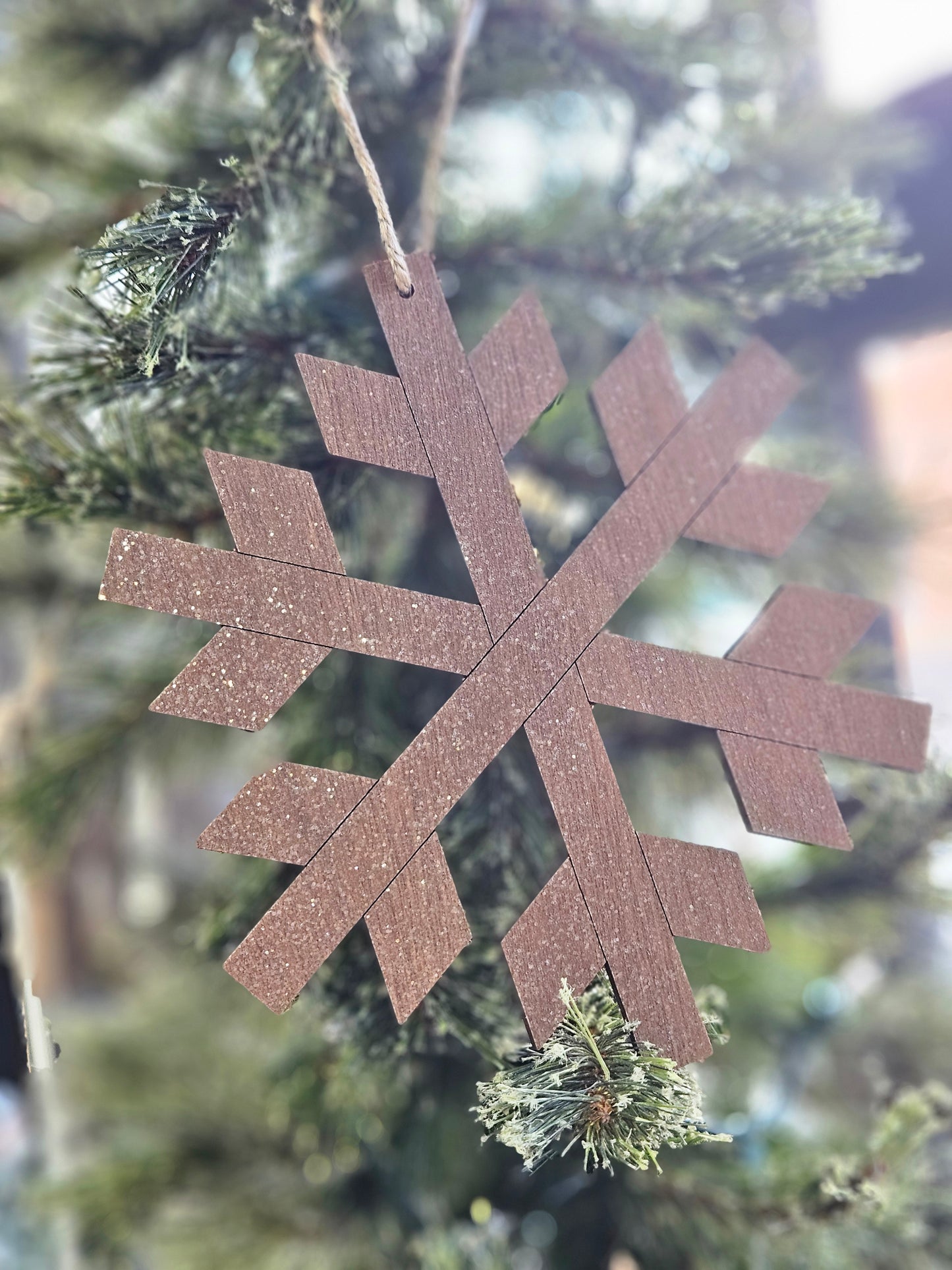 Wooden Iridescent Glitter Snowflake