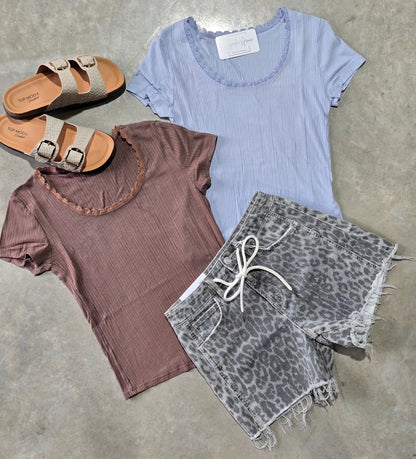 Lace Trim Ribbed Scoop Neck
