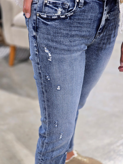 Mid Rise Stretch Straight w/ Released Hem Jeans
