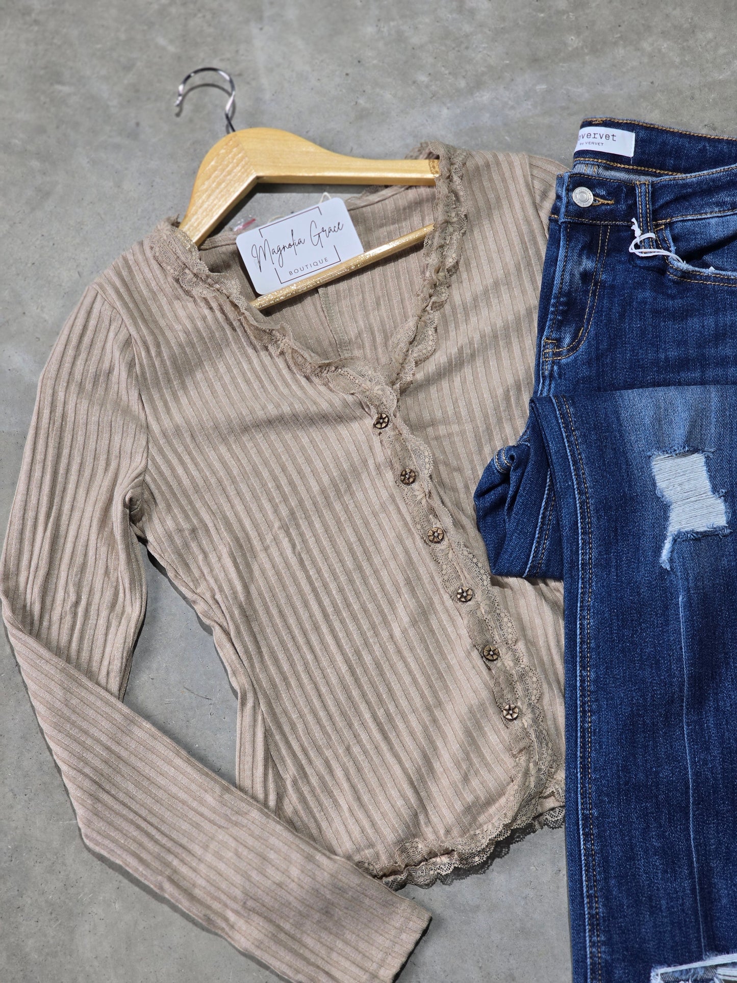 Button Down Lace Trim Top