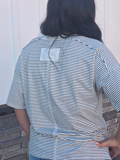 Striped Drop Shoulder Short Sleeve Top